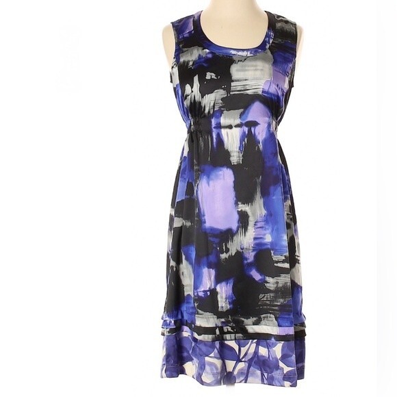 Vera Wang Purple Gray Black smocked watercolor Dress Size 6 - Picture 1 of 5